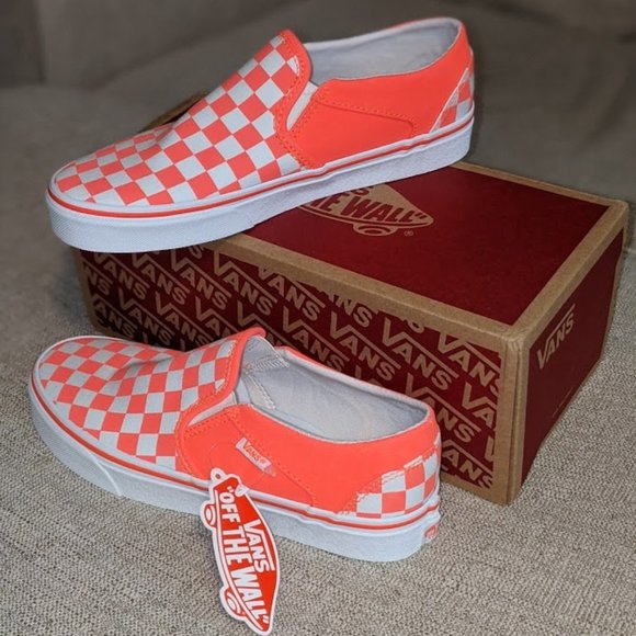 neon orange checkerboard vans